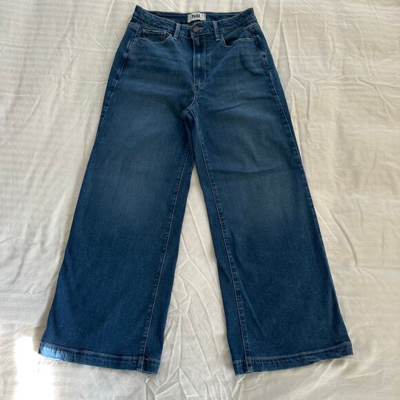 Paige Women's Wide Leg Denim Genesse Crop Dark Wash Size 28Wx26L - Picture 1 of 12